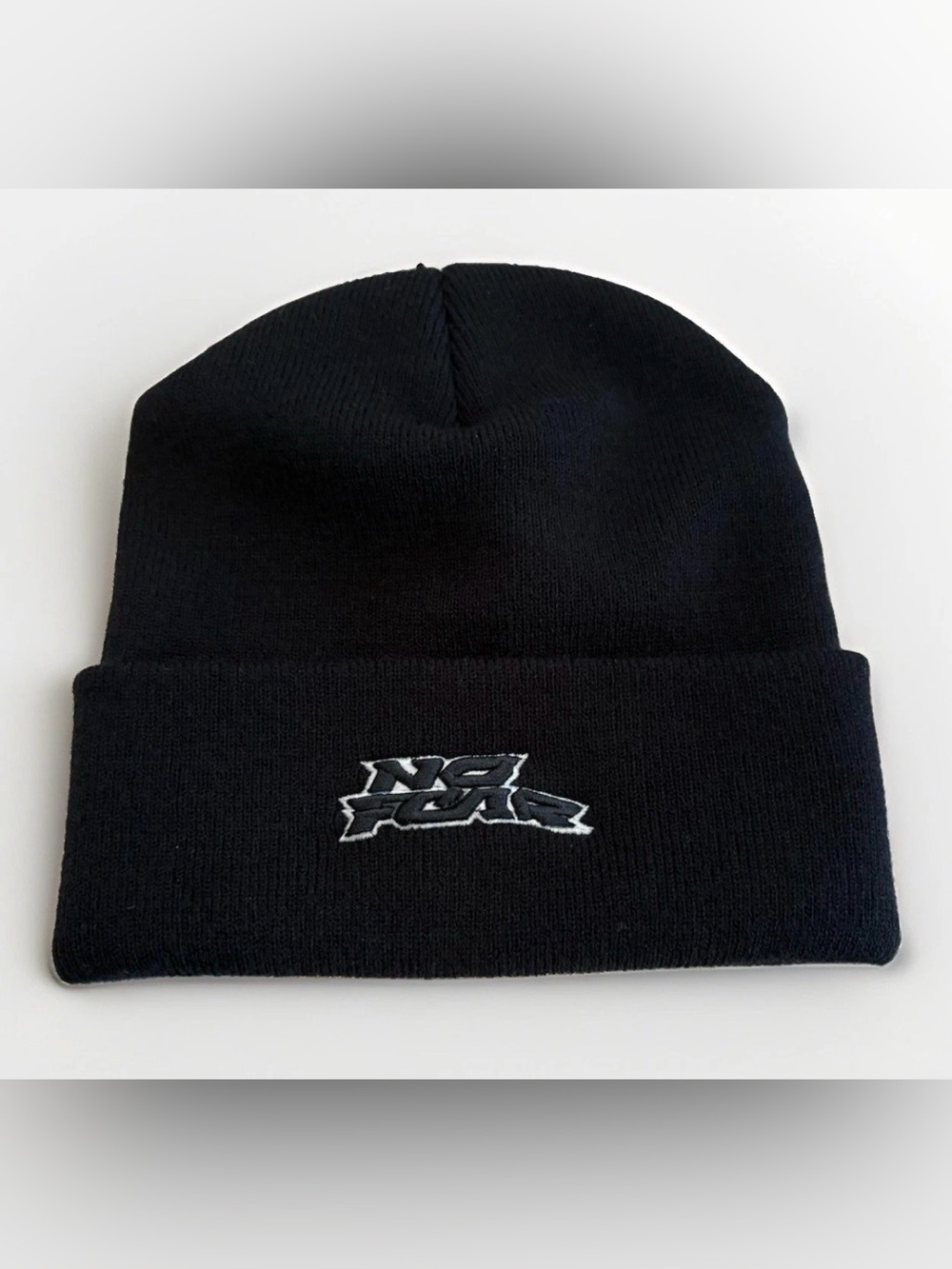 No Fear Beanie Toque Black Embroidered Streetwear Hat Black Unisex Knit Skate